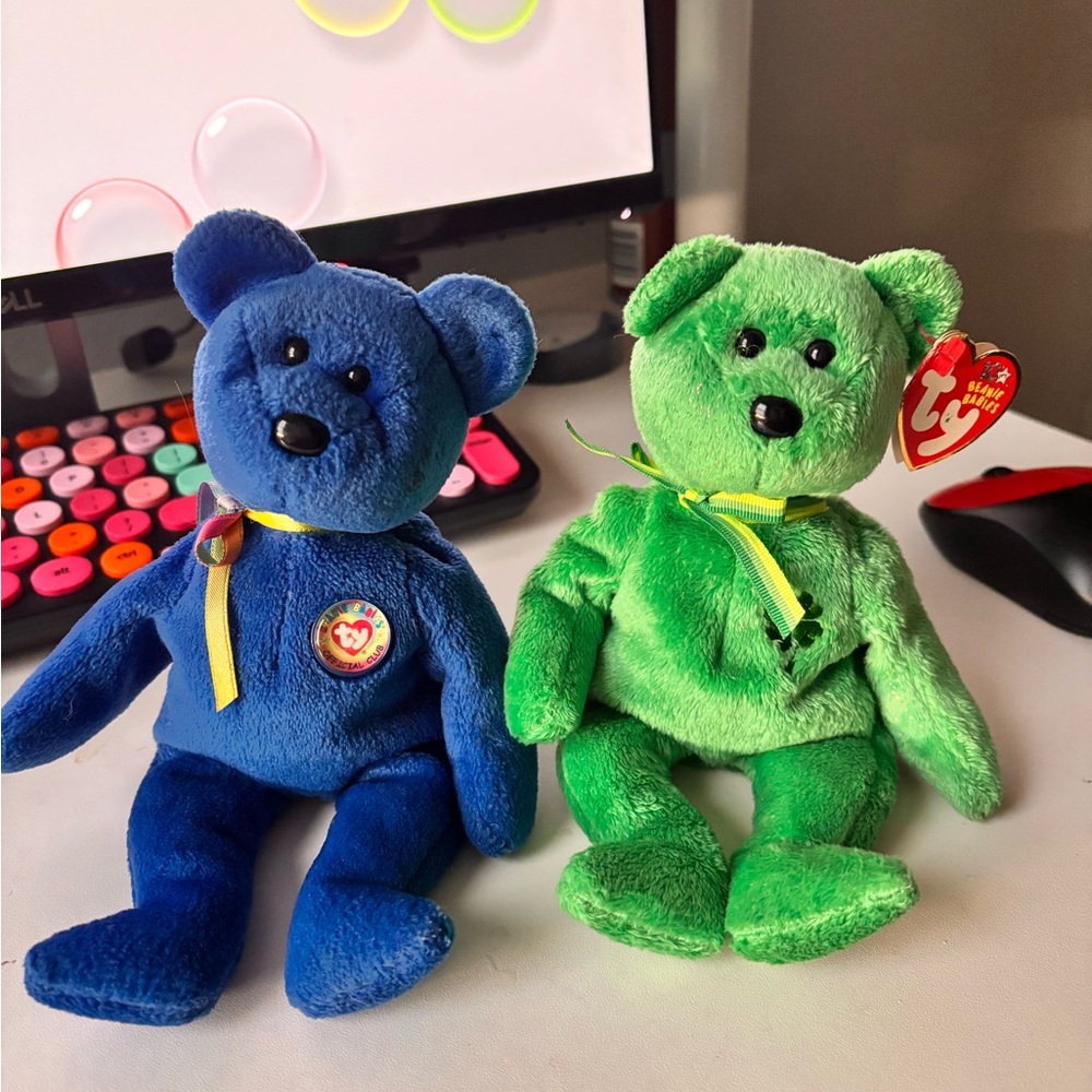 Ty Blue and Green Stuffed Animals Plush Bears